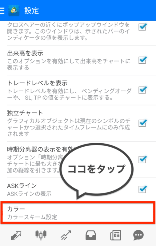 MT4・MT5スマホアプリ 配色変更