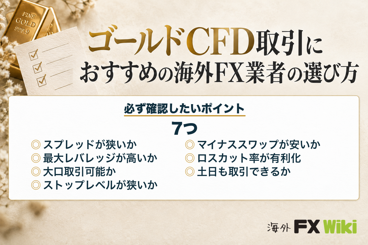 ゴールドCFD取引におすすめの海外FX業者の選び方（7つのポイント）