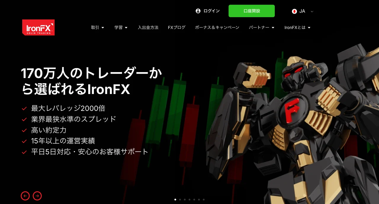 IronFXの公式サイト(トップページ・2026年10月3日時点)