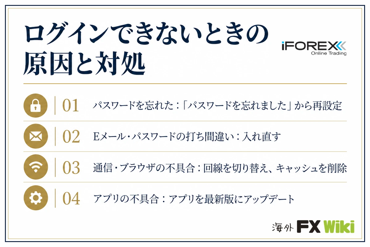 iFOREXにログインできないときの原因と対処（パスワードの再設定・打ち間違い・通信とブラウザ・アプリのアップデート）