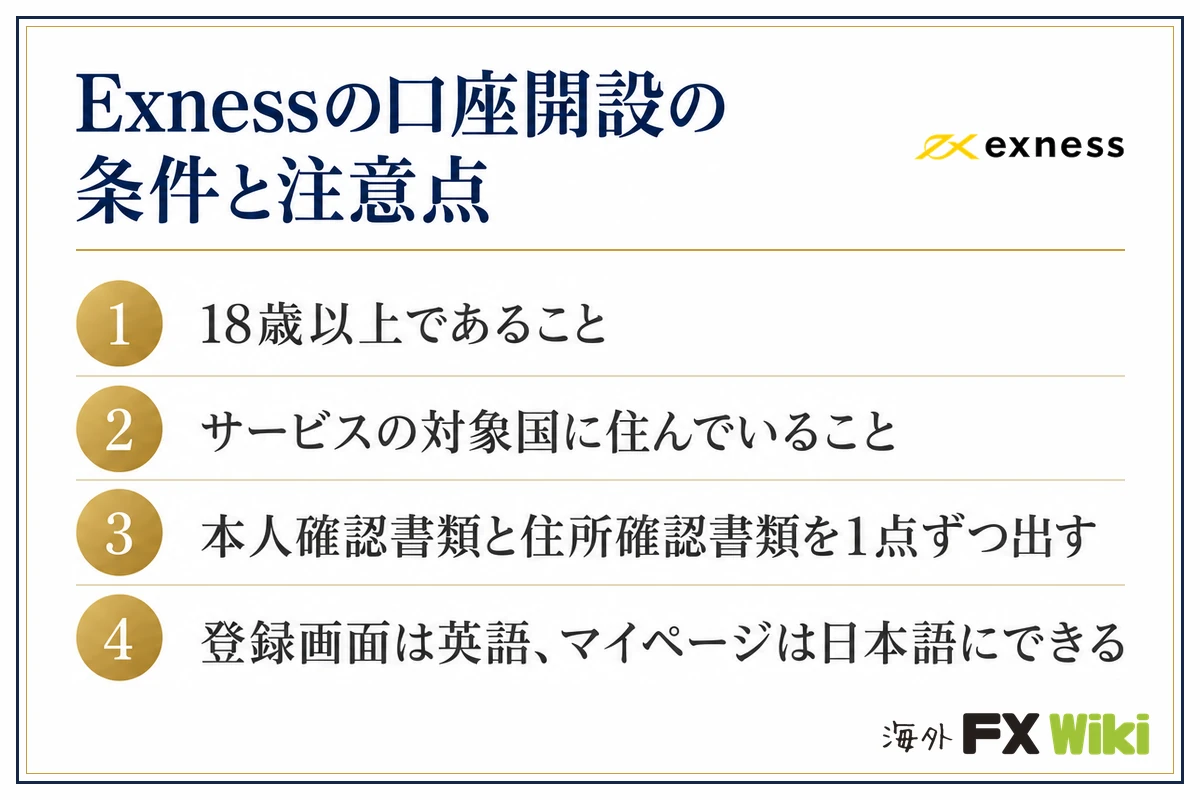 Exnessの口座開設の条件と注意点