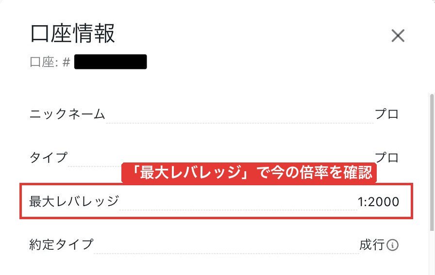 Exnessの「口座情報」の画面の「最大レバレッジ」の欄