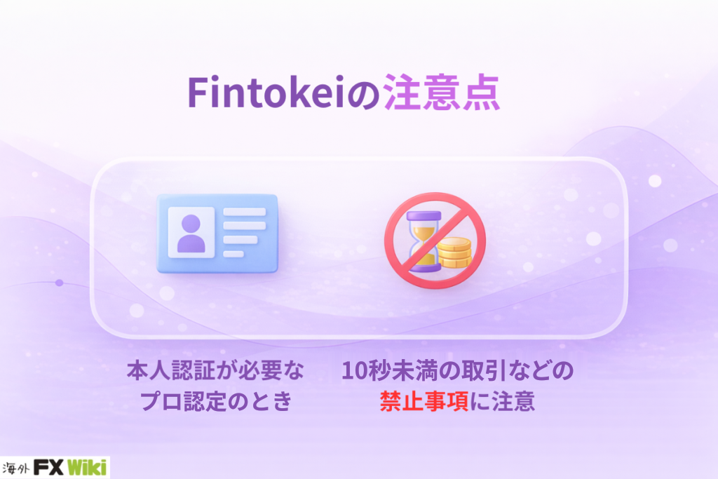 Fintokeiの注意点：本人認証が必要なプロ認定のとき・10秒未満の取引などの禁止事項に注意