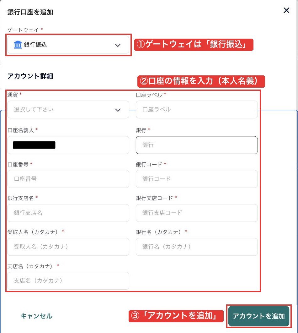 FXGT会員ページの銀行口座の登録フォーム。ゲートウェイは銀行振込、口座名義人・銀行・口座番号・銀行コード・支店名・支店コード・カタカナ