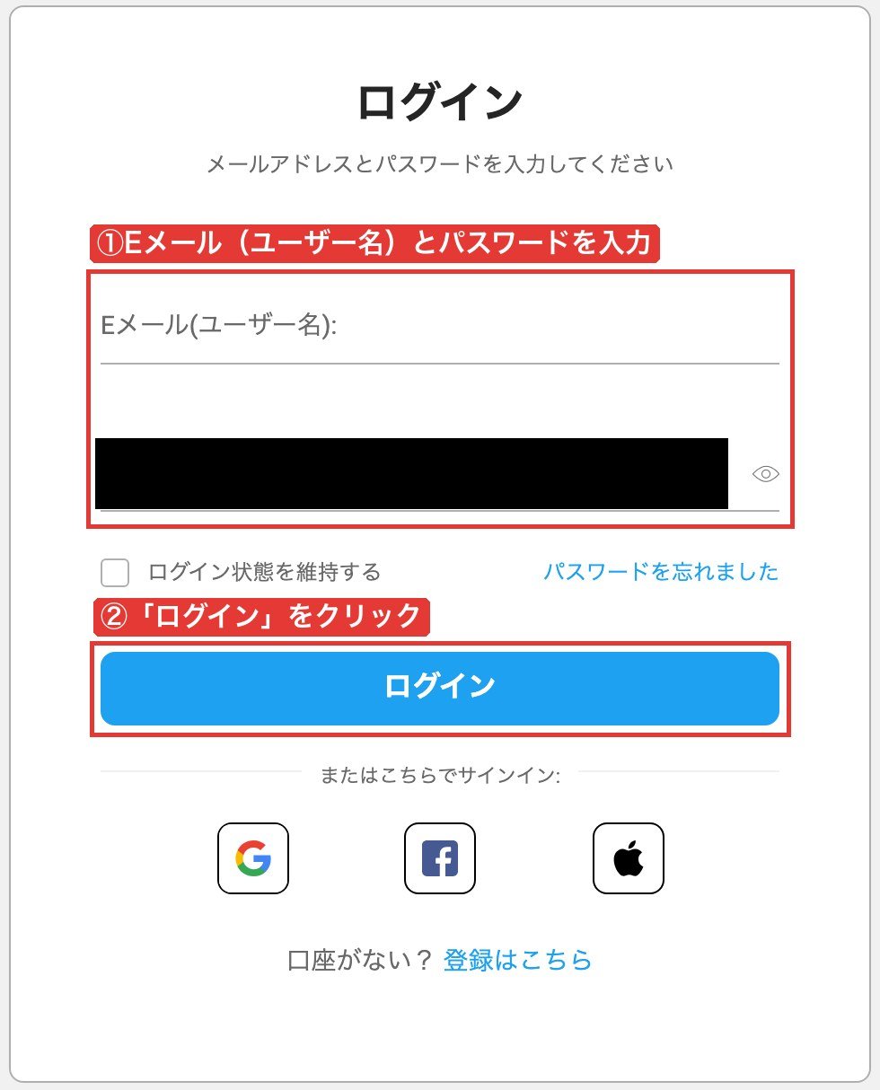 iFOREXのログイン画面（Eメール（ユーザー名）とパスワードを入れて「ログイン」をクリック）
